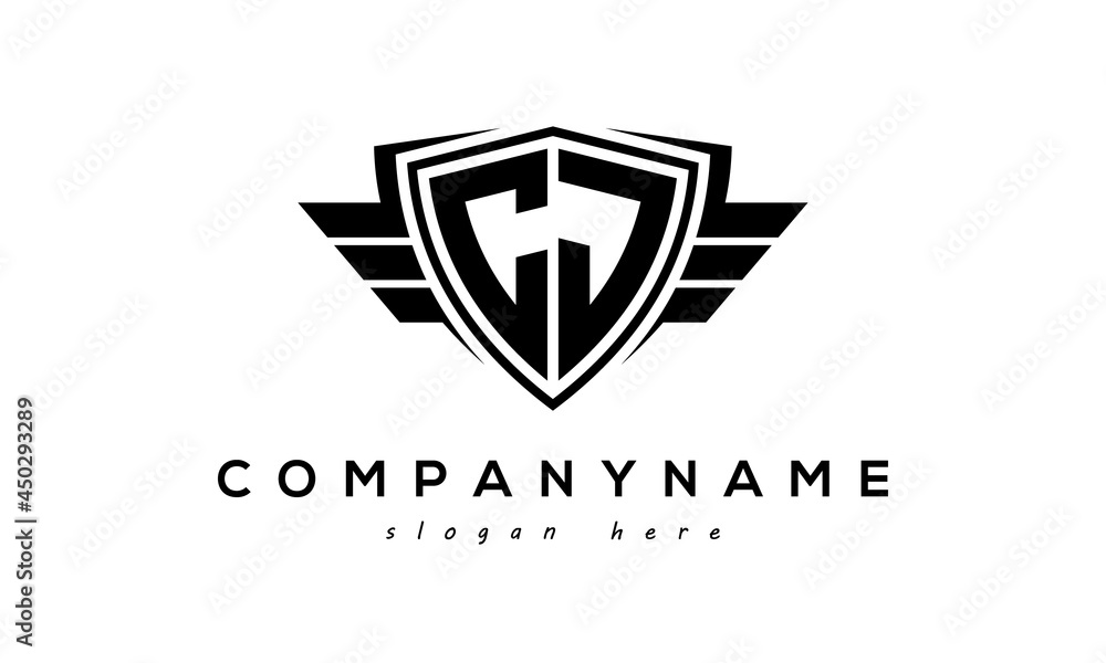 Wings shield letter CJ logo vector Wings shield letter CJ logo vector