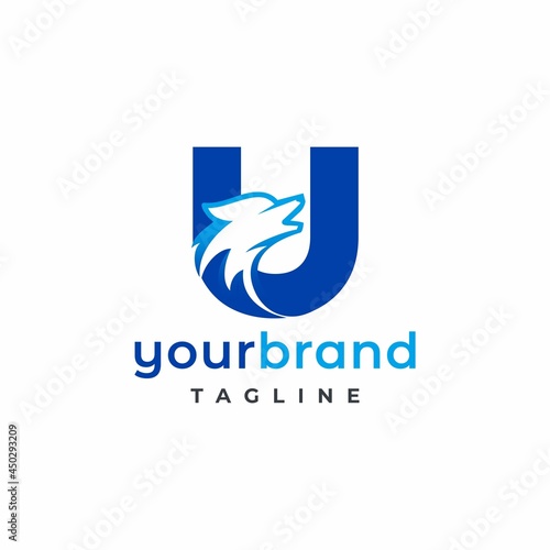 Letter U Wolf Logo Design Vector , Initial Gaming Logo