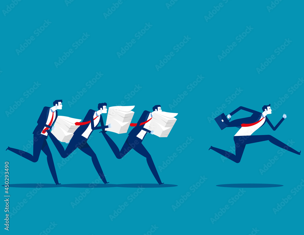 The business person run away from Increased work. Business vector illustration