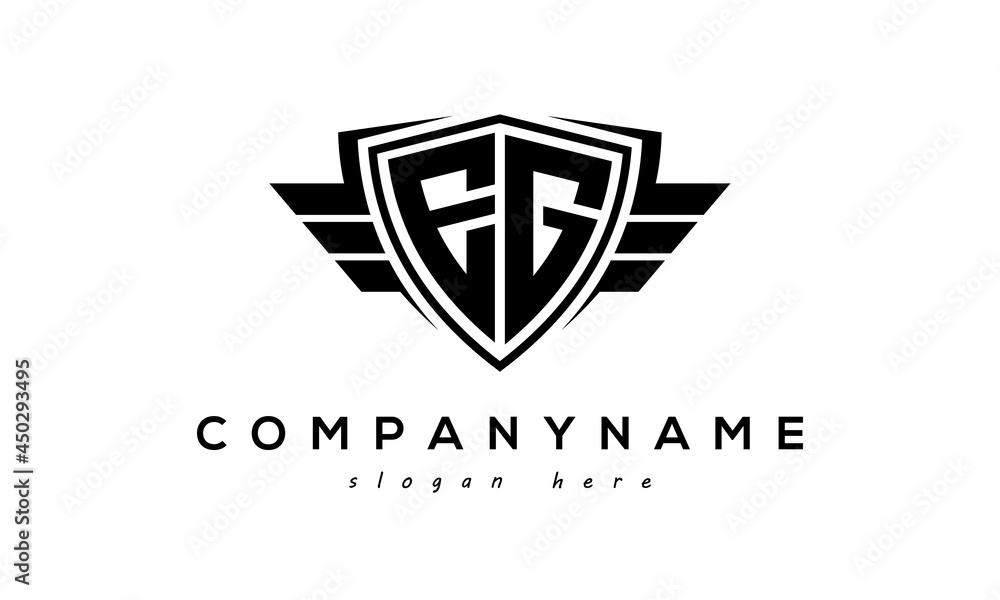 Wings shield letter EG logo vector Wings shield letter EG logo vector