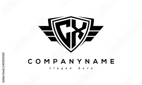 Wings shield letter CX logo vector