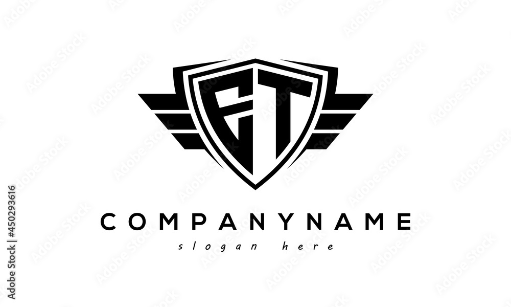 Wings shield letter ET logo vector Wings shield letter ET logo vector