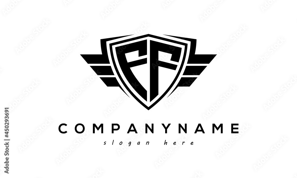 Wings shield letter FF logo vector Wings shield letter FF logo vector