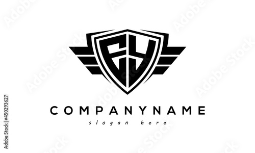 Wings shield letter EY logo vector