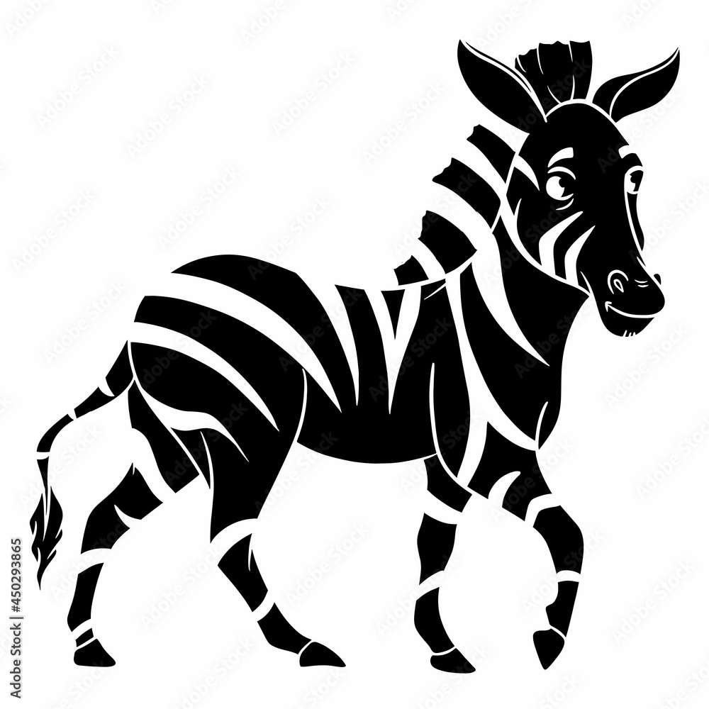 Obraz premium Animal character funny zebra silhouette. Children's illustration.