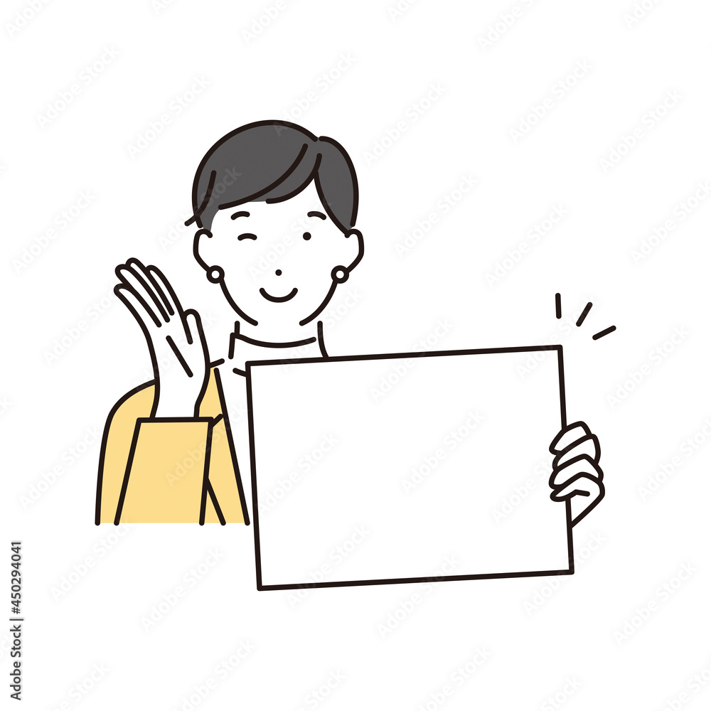 シンプル イラスト メッセージボードを持ってウインクをする女性 シンプル イラスト メッセージボードを持ってウインクをする女性