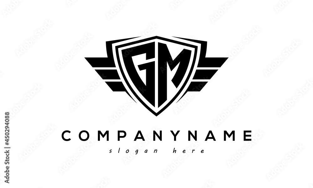 Wings shield letter GM logo vector Wings shield letter GM logo vector
