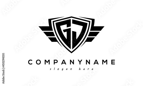 Wings shield letter GJ logo vector