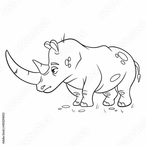 Animal character funny rhinoceros in line style. Children s illustration.
