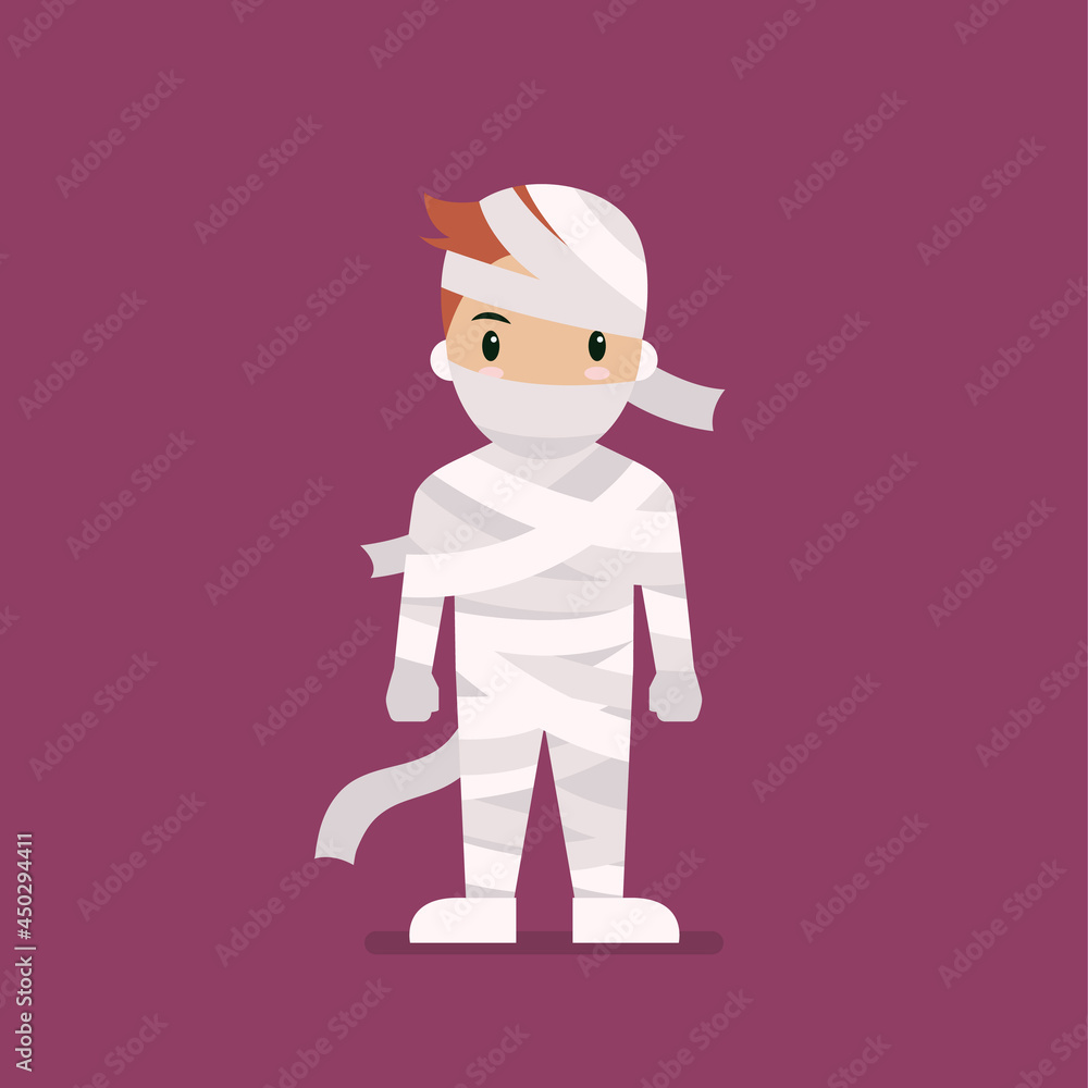 Boy dressed in mummy costume