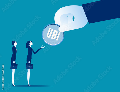 Putting money with universal basic income (UBI) sign