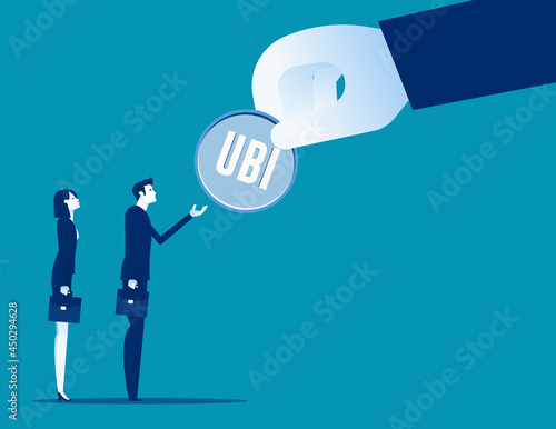 Putting money with universal basic income (UBI) sign