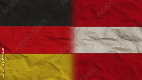 Austria and Germany Flags Together, Crumpled Paper Effect Background 3D Illustration