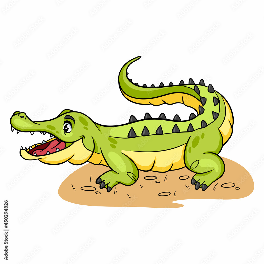 Obraz premium Animal character funny crocodile in cartoon style. Children's illustration.