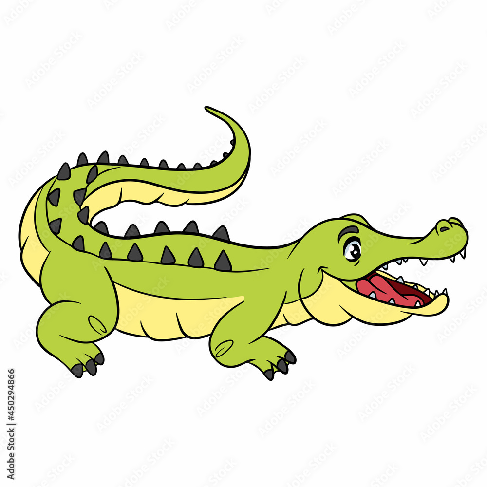 Naklejka premium Animal character funny crocodile in cartoon style. Children's illustration.