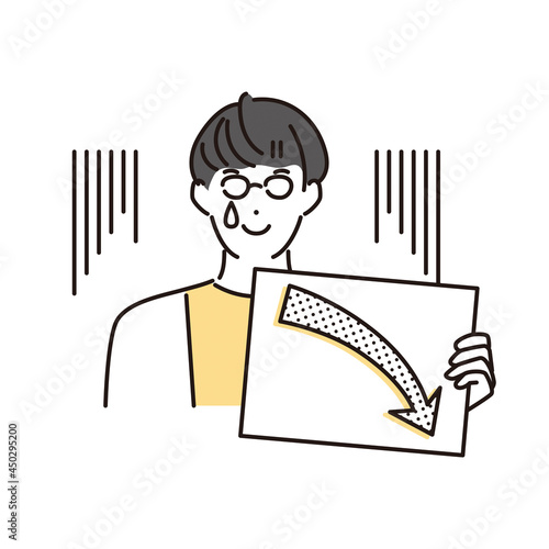 シンプル　イラスト　結果に落ち込む男性　プレゼンボード