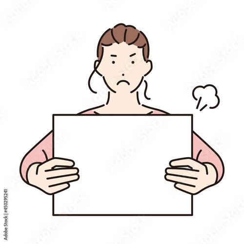シンプル　イラスト　メッセージボードを使って断る女性