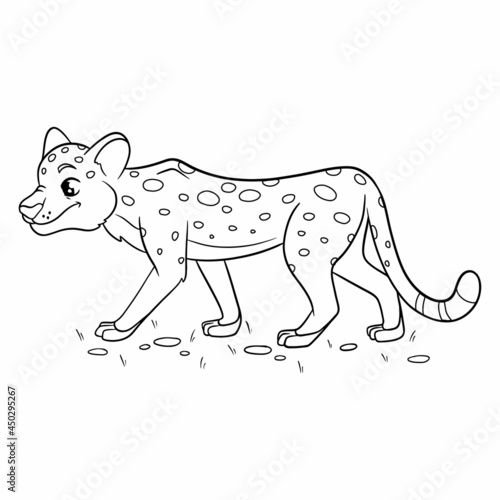 Animal character funny cheetah in line style. Children s illustration.