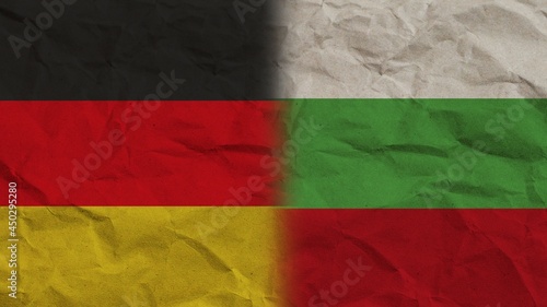 Bulgaria and Germany Flags Together, Crumpled Paper Effect Background 3D Illustration