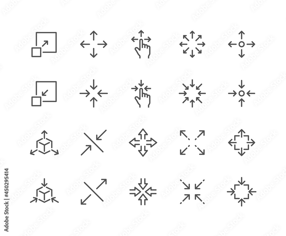 Simple Set of Scaling Related Vector Line Icons. Contains such Icons as Increase, Decrease, Resize and more. Editable Stroke. 48x48 Pixel Perfect.