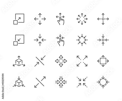 Simple Set of Scaling Related Vector Line Icons. Contains such Icons as Increase, Decrease, Resize and more. Editable Stroke. 48x48 Pixel Perfect. photo