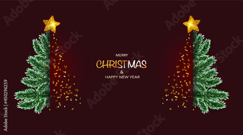Christmas background, banner, frame, header, background, new year  greeting card design wit abstract Christmas tree. Vector Illustration