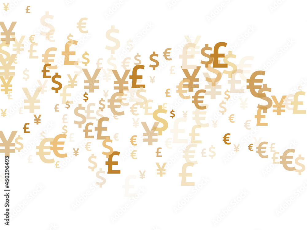 Euro dollar pound yen gold symbols flying money vector background. Jackpot backdrop. Currency
