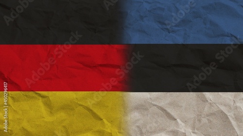 Estonia and Germany Flags Together, Crumpled Paper Effect Background 3D Illustration