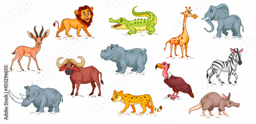 Fototapeta Naklejka Na Ścianę i Meble -  Large set of African animals. Funny animal characters in cartoon style.