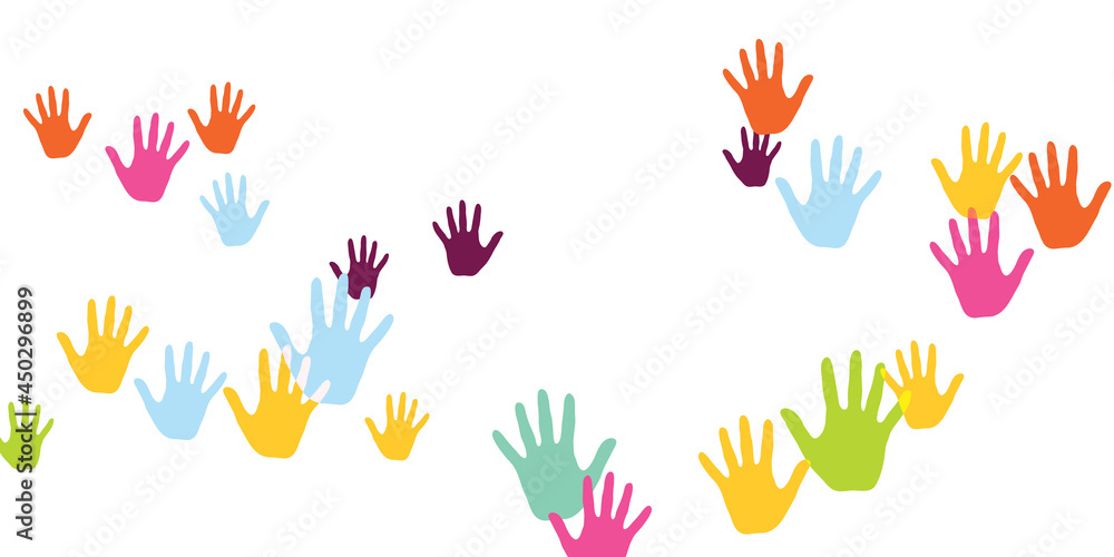 Fototapeta premium Funny kids handprints preschool education concept vector