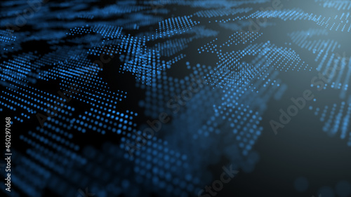 Blue futuristic stream Data Communication flying into digital technologic animation 3D rendering