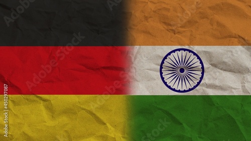 India and Germany Flags Together, Crumpled Paper Effect Background 3D Illustration
