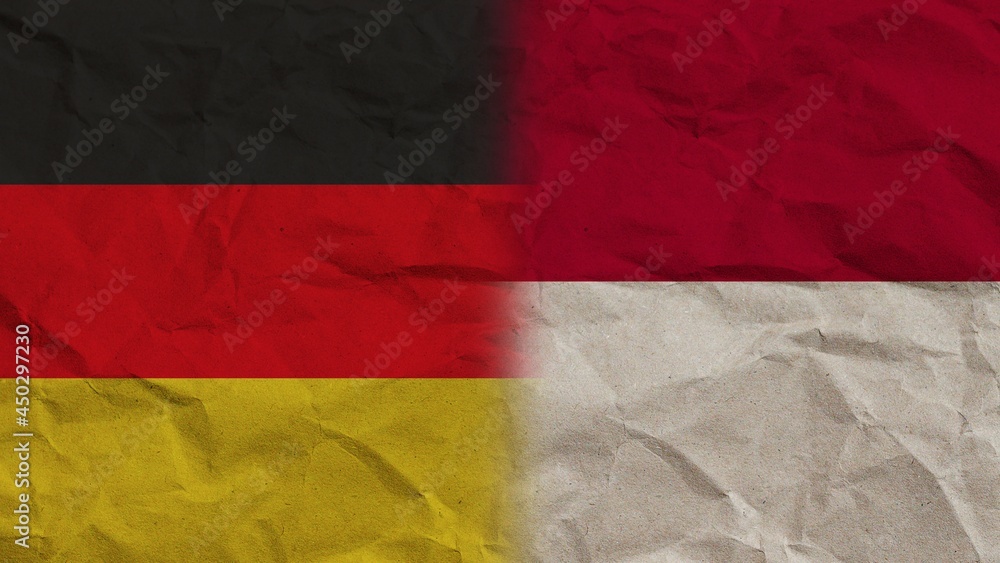 Indonesia and Germany Flags Together, Crumpled Paper Effect Background 3D Illustration Indonesia and Germany Flags Together, Crumpled Paper Effect Background 3D Illustration