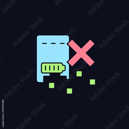 Dont shred powerbank RGB color manual label icon for dark theme. Isolated vector illustration on night mode background. Simple filled line drawing on black for product use instructions