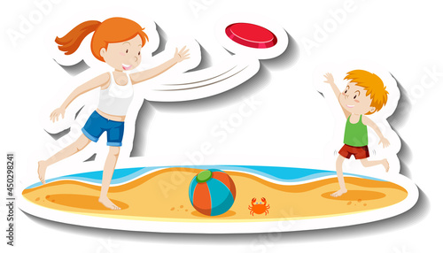 Kids playing frisbee at the beach