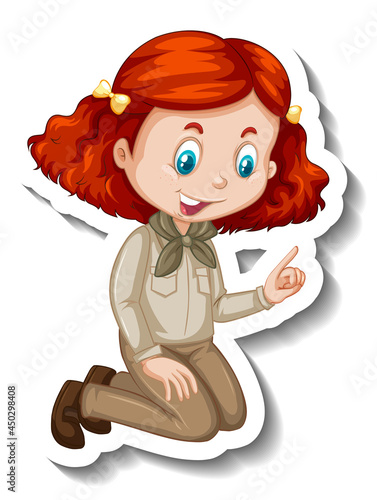 Girl in safari outfit cartoon character sticker