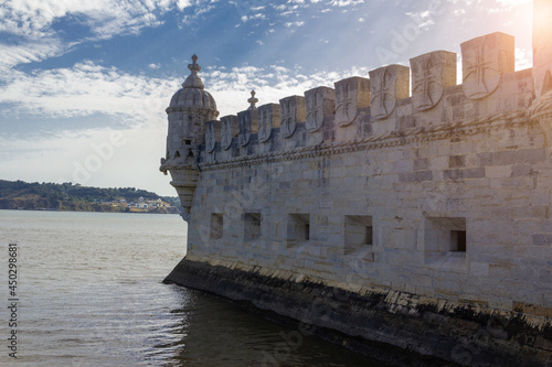 Detail of the side of the Belem tower in Lisbon. Selective focus.