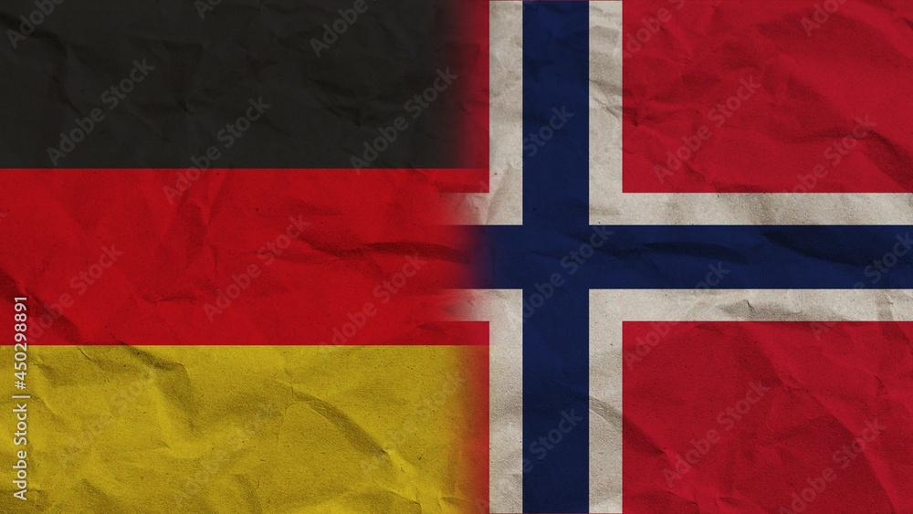 Fototapeta premium Norway and Germany Flags Together, Crumpled Paper Effect Background 3D Illustration