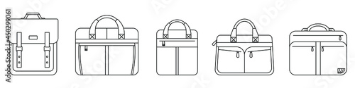 Briefcase icon. Vector illustration. Set of black linear briefcase icons. Isolated Men's bags