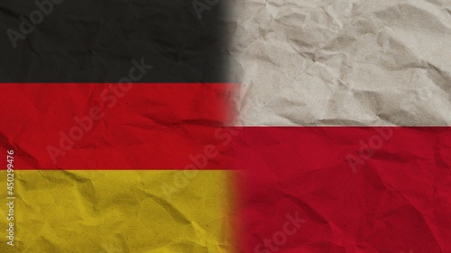 Poland and Germany Flags Together, Crumpled Paper Effect Background 3D Illustration