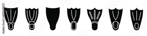 Flippers icon. Set of flippers icons. Vector illustration. Flippers vector icons. Black flippers icons