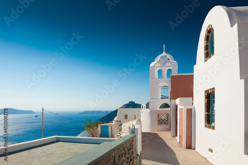 White architecture on Santorini island  Greece. Summer landscape  sea view. Famous travel destination