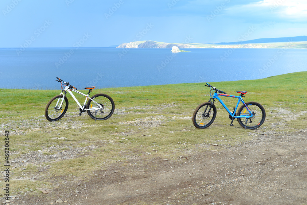 Two bicycles on the Cape Kharantsy in Olkhon island, Russia