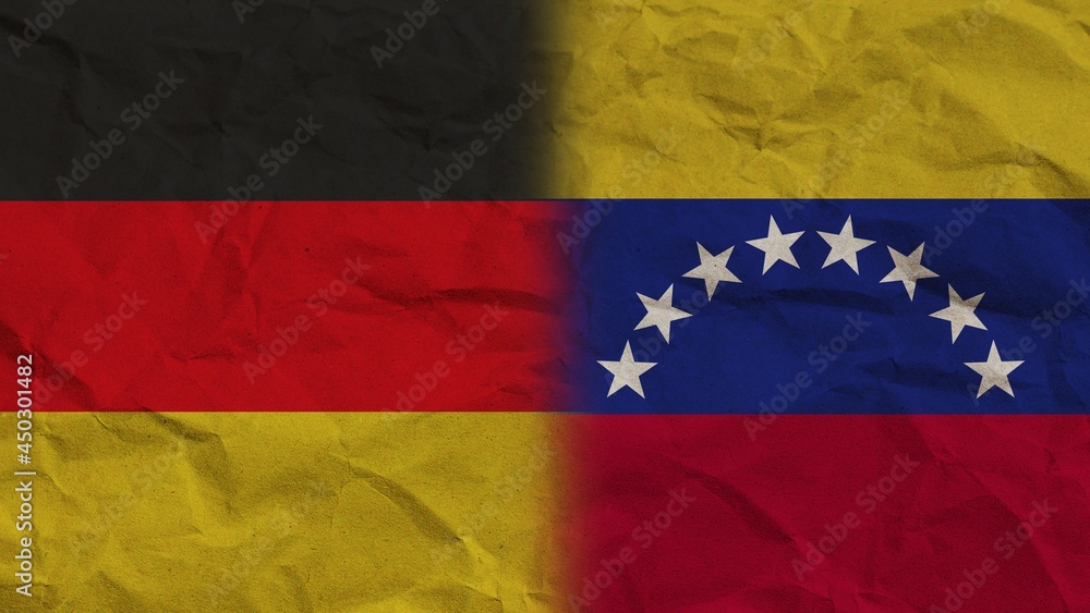 Naklejka premium Venezuela and Germany Flags Together, Crumpled Paper Effect Background 3D Illustration
