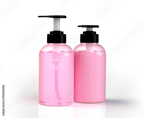Hand pump cosmetic packaging mock-up  in pink with shadow and reflection