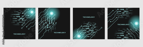 Abstract technology cover with circuit board. High tech brochure design concept. Set of Futuristic business layout. Futuristic Digital poster templates