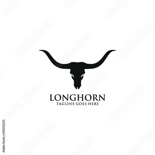 Long Horn Head Skull Vector Logo Illustration.