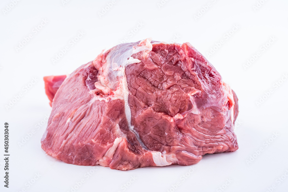 Piece of fresh horqin beef on white background Piece of fresh horqin beef on white background