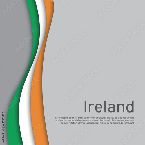 Republic of ireland abstract wavy flag. Paper cut style. Creative background for patriotic, festive card design. National Poster. State irish patriotic cover, flyer. Business booklet. Vector design