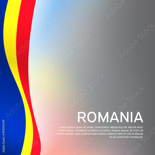 Abstract waving romania flag. Creative background for patriotic, festive card design. National Poster. State romanian patriotic cover, booklet, flyer. Vector tricolor design